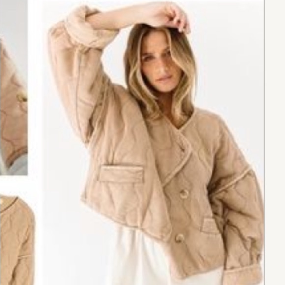 NWT FREE PEOPLE gwynnie quilted crop jacket in champagne diamonds size large - Picture 15 of 15